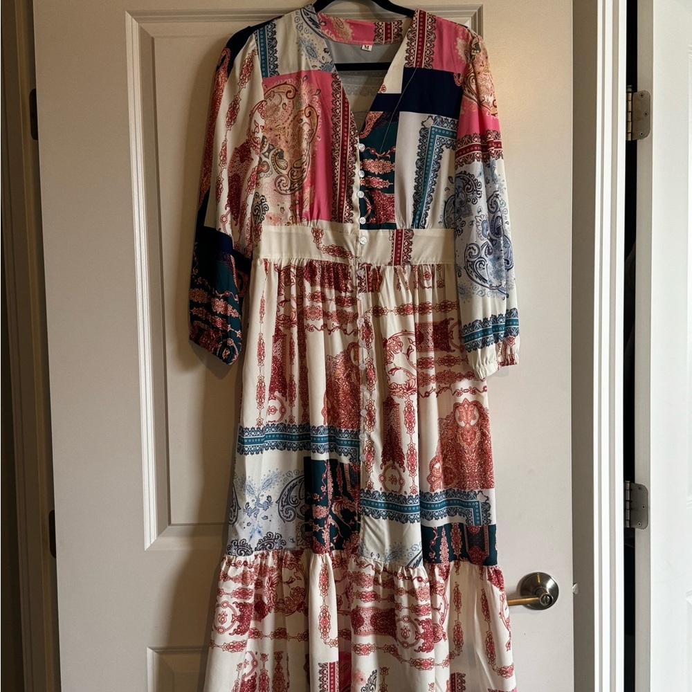 Colorful Patchwork Button-Down Dress - image 2